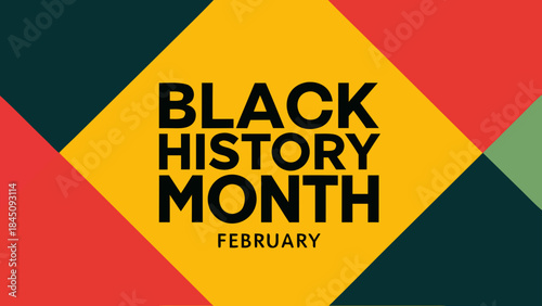 Vibrant black history month february celebration graphic with colorful geometric shapes and bold text