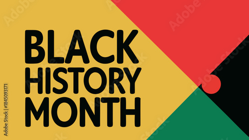 Vibrant black history month banner with colorful geometric shapes and bold text