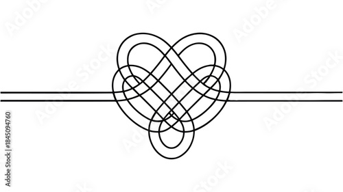 Elegant black and white endless knot heart divider line for decoration or design element