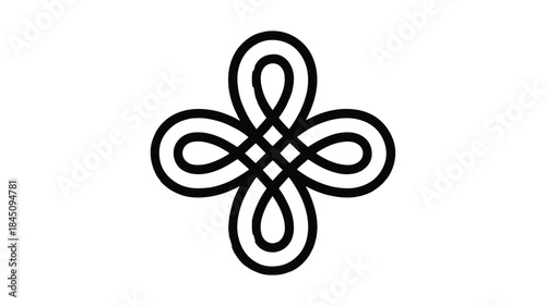 Black line art abstract knot symbol, continuous loop design, celtic knot inspired, simple graphic element