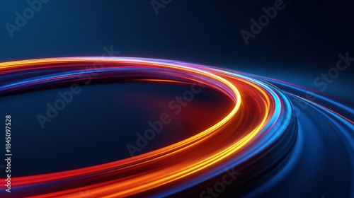 Dynamic Light Trails Abstract Background: Orange and Blue Glowing Swirls for Modern Technology Concepts