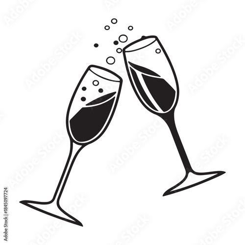 Two champagne flutes Silhouette toasting celebration isolated on white background festive event