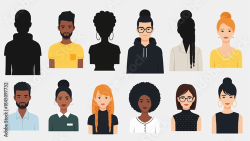 Diverse Group of People Avatars Representing Different Ethnicities and Styles.