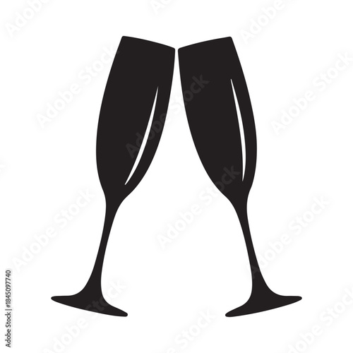 Two champagne flutes Silhouette toasting celebration isolated on white background festive event