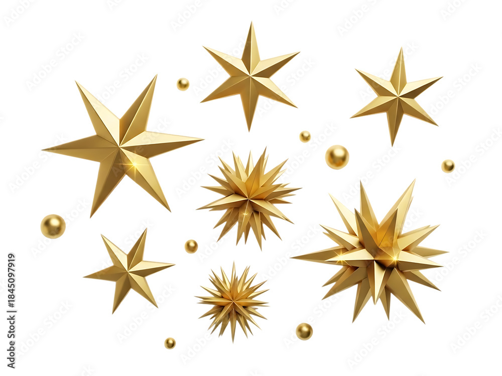 Fototapeta premium Golden stars and ornaments on white background