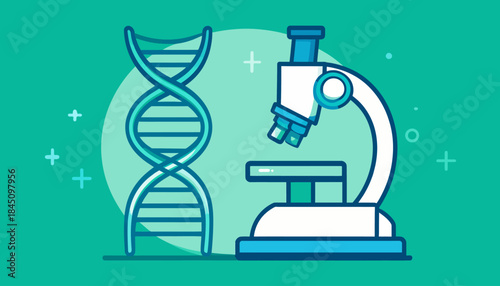 Scientific Discovery and Research with DNA Helix and Microscope Illustration