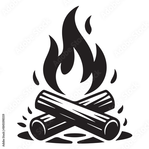 Black campfire icon with burning logs and flames
