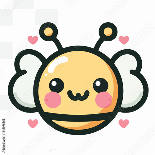 Cute Kawaii Bee Character with Hearts and Wings.