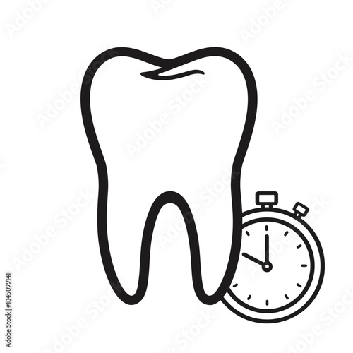Tooth with clock icon, dental hygiene and time management concept in healthcare