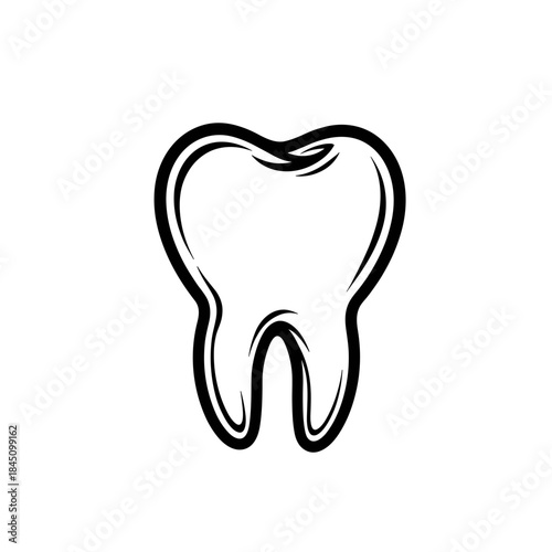 Tooth with broken crown line art, dental health and precision in dental care illustration