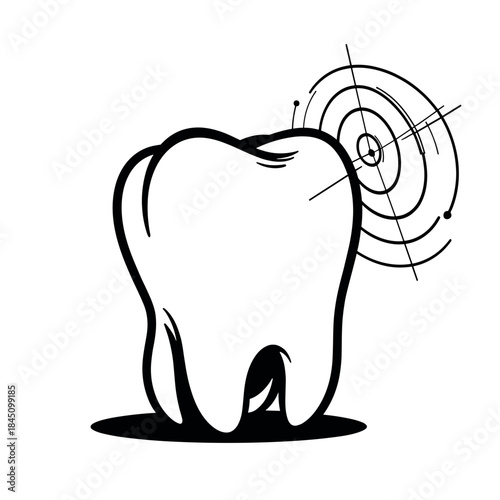 Tooth with target symbol for dental checkup, precision care and treatment in dentistry