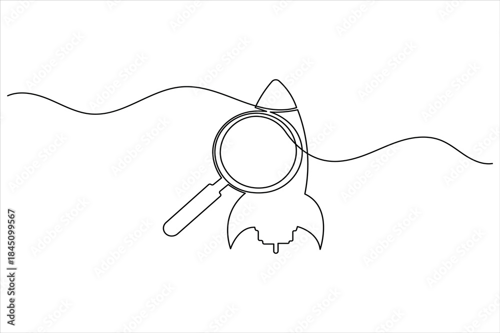 Obraz premium Magnifying glass focused on a rocket ship, signifying search for launch or space exploration