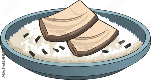 Cơm tấm illustration with braised pork belly, highlighting texture, balance, and tradition.
