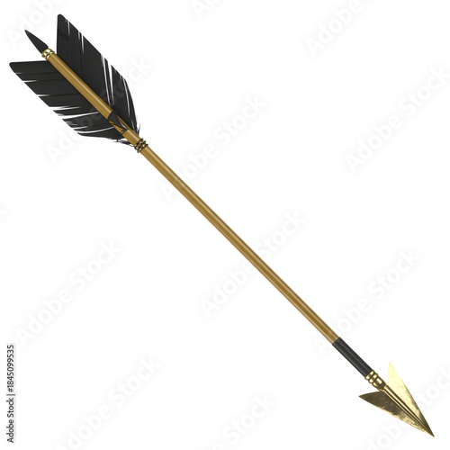 Golden arrow with black fletching isolated on transparent background