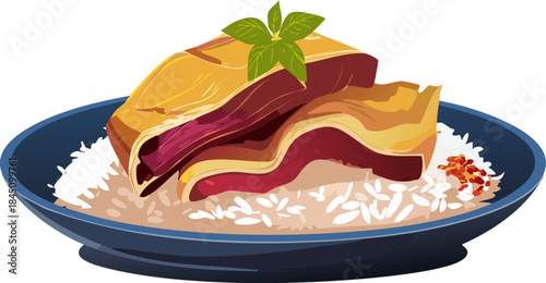Classic Vietnamese rice dish illustration designed for educational materials about Asian food culture.
