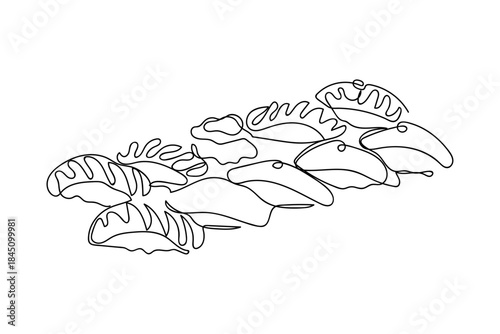 One continuous line, set of sushi, Japanese food. one line drawn. linear concept. Editable stroke.