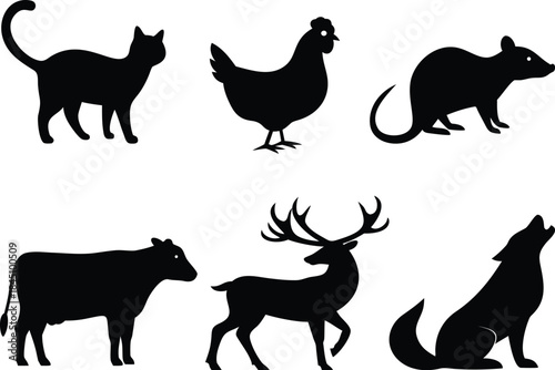 Diverse Animal Silhouettes: Wildlife & Domestic
