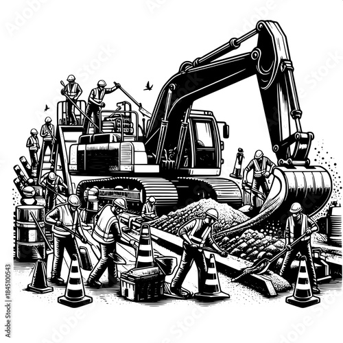 Excavator at Road Construction