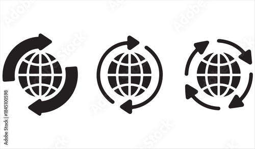 Globe with arrows icon set for global data transfer concepts