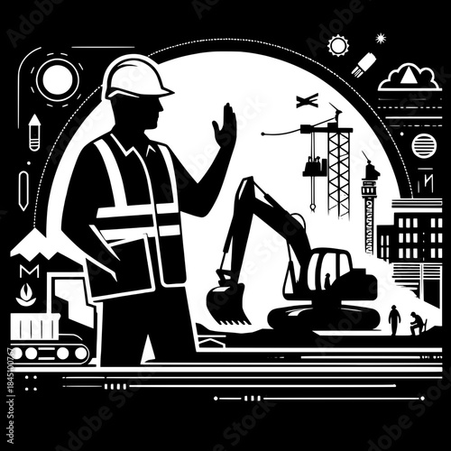 Worker Guiding Excavator