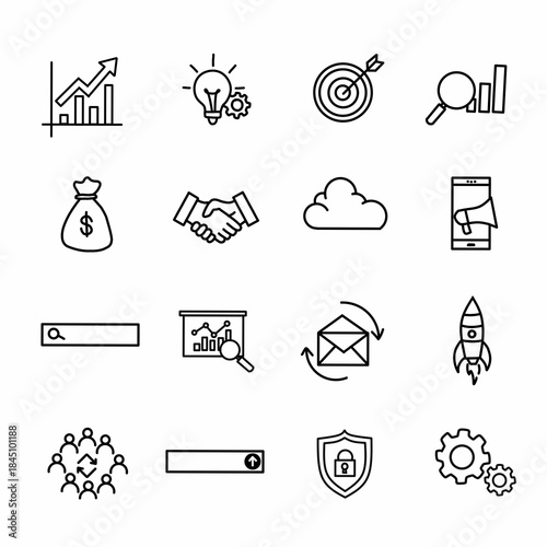 set of icons in trendy line style Business, ecommerce, finance, accounting Big set Icons collection Vector illustration