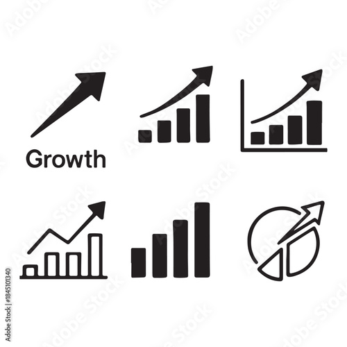 Growth Icon Set – Arrow Up, Business Chart and Rising Graph Icons