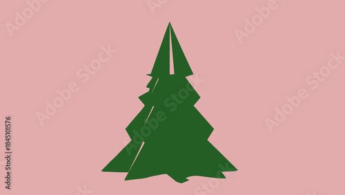 Dark green christmas tree on pink background for holiday decoration ideas and seasonal designs with a minimalist style