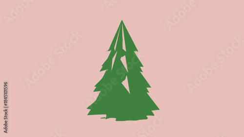 Two green pine trees on a soft pink background for design and decoration purposes