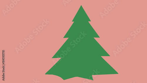 A large green christmas tree on a pink background for holiday decoration and festive designs