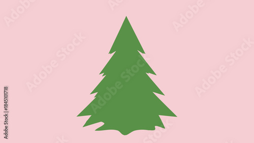 A large green christmas tree against a soft pastel pink background