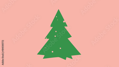 A minimalist christmas tree illustration with snowflakes on a soft pink background in a festive holiday style