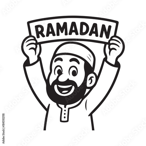 Smiling Bearded Man Enthusiastically Welcoming the Sacred Month Ramadan