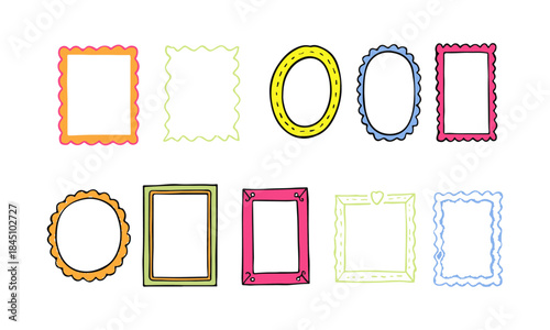 Decorative Frame Icons – Colorful Doodle Borders, Oval & Rectangular Picture Frames for Art & Design Vector Set