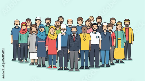 Diverse group of people standing together in a crowd.