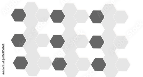 Geometric Hexagon Grid Pattern in Gray Tones for Modern Abstract Design and Decor and minimalist visual interest Hexagons with Soft Depth and Outline white background.