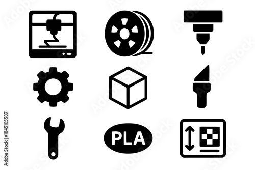 3d printing, cnc, and pla icon vector set for maker activities
