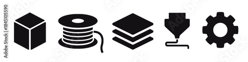 3D printing icons representing process and materials