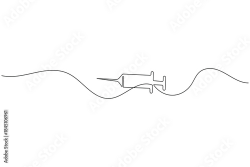 One Line Drawing of Syringe - Vaccination, Injection and Medical Treatment Concept
