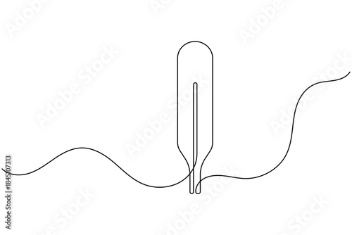 Continuous One Line Drawing of Medical Thermometer - Fever and Health Diagnosis