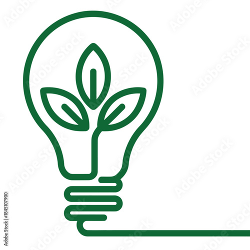A creative green energy lightbulb with growing leaves inside symbolizing environmental sustainability and ecofriendly power solutions