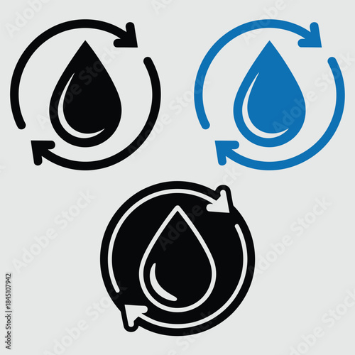 Ecofriendly water drop refresh cycle vector graphic symbol representing sustainable liquid conservation and environmental resource management