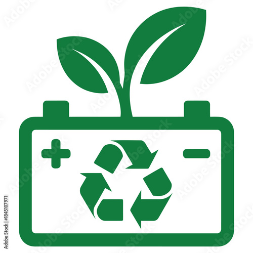 Green battery icon representing ecofriendly energy sustainability recycling and renewable power solutions for the environment