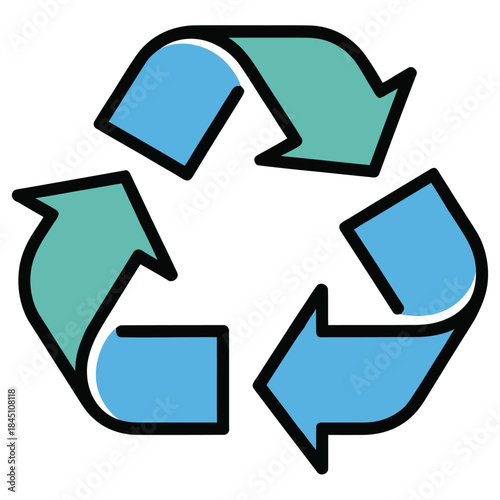 Modern graphic recycle symbol with blue and green arrows depicting environmental sustainability and ecological conservation efforts on transparent background