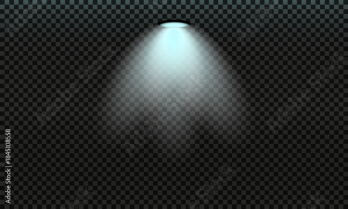 Blue Spotlight Casting Soft Beam On Dark Background For Studio Lighting.