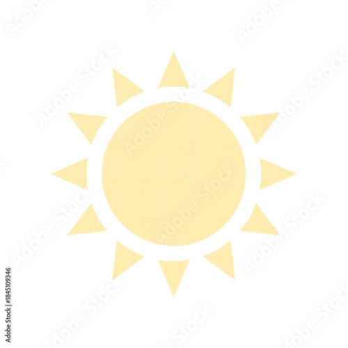 Minimal halftone sun icon in yellow with dotted texture. Abstract sunshine symbol for weather forecast, summer design, solar energy, climate concept, and modern UI illustration.