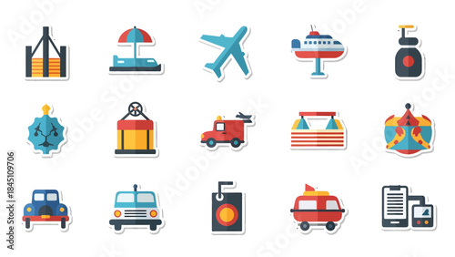 Colorful Transportation Collection: A vibrant compilation of illustrations featuring an array of transportation modes, perfect for conveying movement, travel, and logistics.