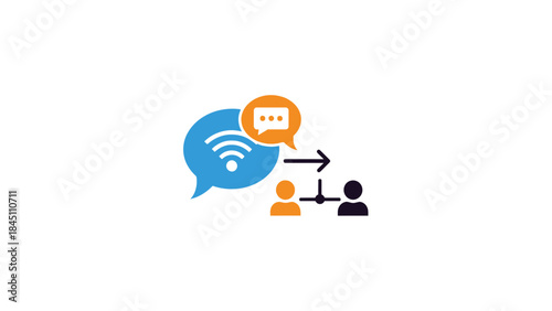 Communication between two people using wireless technology and chat bubbles.