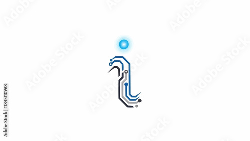 Digital Circuit Board Letter I With Glowing Blue Dot.