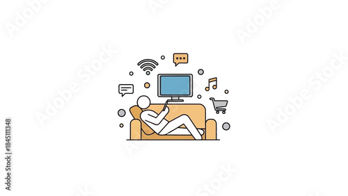 Person relaxing on couch with tablet and smart home devices.