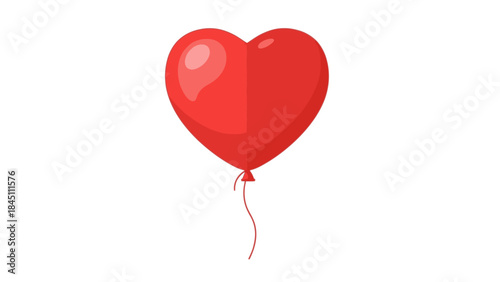 A shiny red heart-shaped balloon floats in the air on a happy mother day with a clean white background.